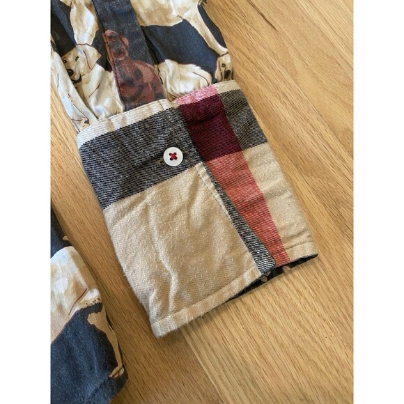 Tizzie Dog Print Long Sleeve Button Down Flannel Cuff Collar Shirt Women's M - Picture 4 of 7